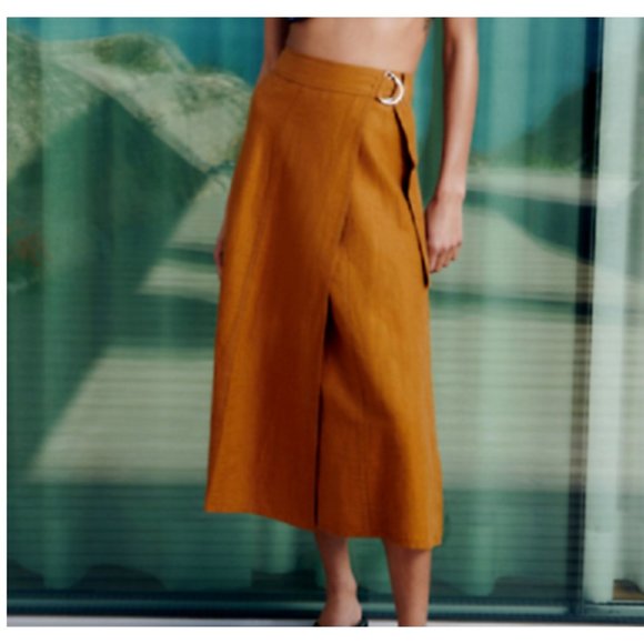 Zara Dresses & Skirts - ZARA Linen Pareo Wrap High-Waist Toffee Taupe Brown Midi Maxi Skirt $69.90